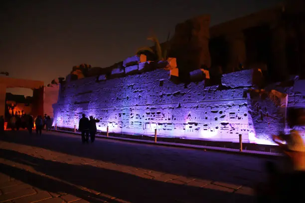 Sacred Lake illuminated during Karnak Sound and Light Show