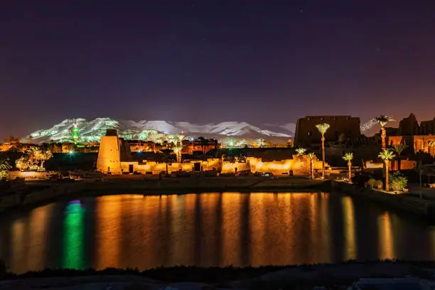 Sacred Lake illuminated during Karnak Sound and Light Show